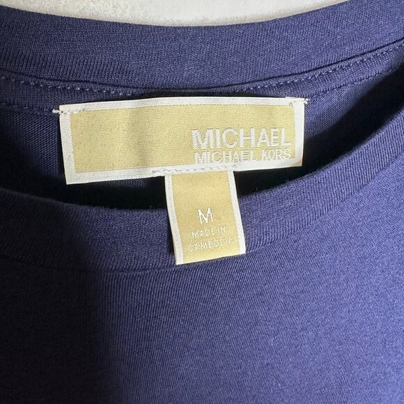 Michael Kors Women’s Navy Cotton Modal Tee Chiffon Sleeve Designer Top Medium - Picture 3 of 13